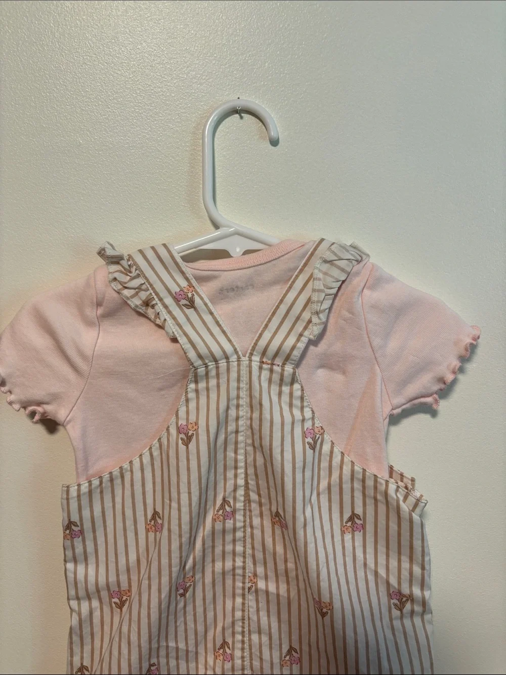 Carter's Pink Bodysuit with Striped Floral Overalls